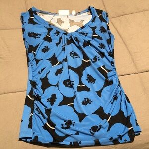 New York & Company Blue and Black Floral Blouse